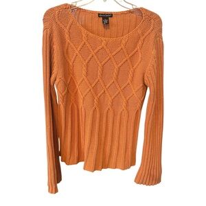 Alexandra Bartlett Ribbed Pullover Sweater Sz XL Orange Bell Sleeves Cozy